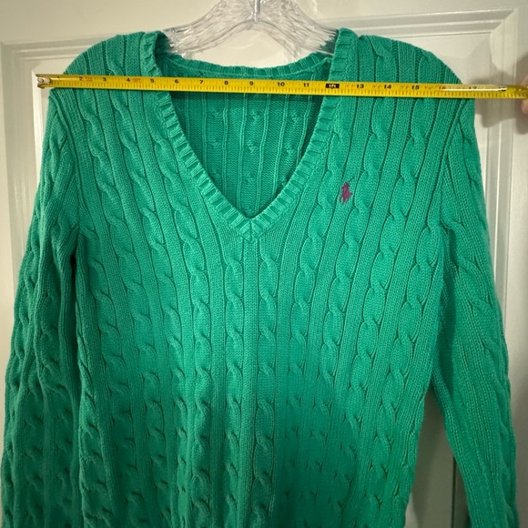 Polo Ralph Lauren Green V-Neck Cable Knit Sweater - Picture 2 of 6